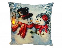 Светящаяся подушка "Влюблённые снеговички", 1 тёплый белый LED-огонь, 45х45 см, Peha Magic