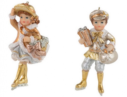 Ёлочная игрушка "Маленький конькобежец" в викторианском стиле, полистоун, золотистая гамма, 5х12 см, разные модели, Holiday Classics