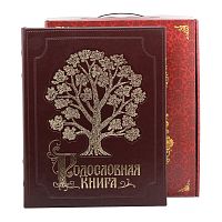 Подарочная книга - "Икона Подарков" - Родословная книга "Изысканная (Эко кожа)" в картонной коробке, материалы: бумага, картон, искусственная кожа, цвет: красный; коричневый