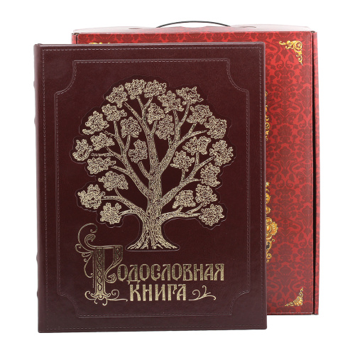 Подарочная книга - "Икона Подарков" - Родословная книга "Изысканная (Эко кожа)" в картонной коробке, материалы: бумага, картон, искусственная кожа, цвет: красный; коричневый