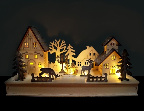 Новогодний светильник ОЛЕНИ В ГОСТЯХ У СНЕГОВИКА, дерево, 8 теплых белых LED-огней, 28х15 см, STAR trading фото 2