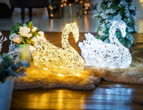 Лебедь светящийся "Ажурный", уличный, прозрачные акриловые нити, белые LED лампы (Kaemingk) фото 3