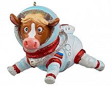 Ёлочная игрушка "Бычок-космонавт в открытом космосе", полистоун, 7.5х5х5.5 см, Holiday Classics