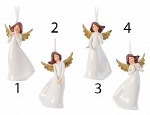 Ёлочная игрушка "Ангелочек колокольчик", фарфор, 6x4.5x11 см, разные модели, Kaemingk