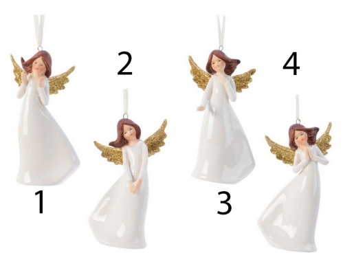 Ёлочная игрушка "Ангелочек колокольчик", фарфор, 6x4.5x11 см, разные модели, Kaemingk