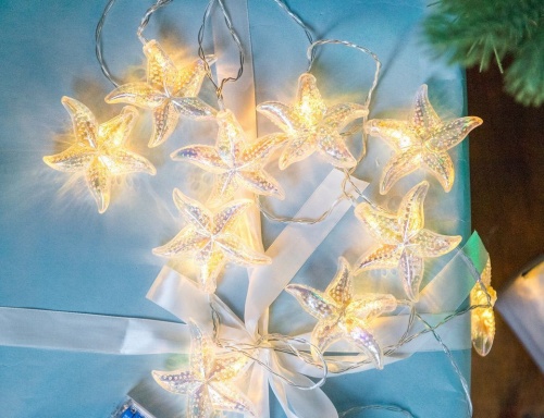 Электрогирлянда "Морская романтика - морские звезды", 10 тёплых белых LED-огней, 1.8 м, таймер, батарейки, Kaemingk