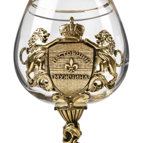 Бокалы - "Majestic Glassware" - Бокал для коньяка "Настоящий мужчина" в картонной коробке, размеры: высота 13 см, диаметр 65 см, вес 350 г, объем 310 мл, упаковка: 19х14х11, материалы: стекло, картон, латунь фото 4