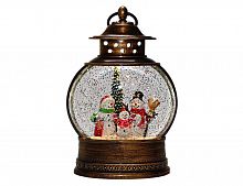 Новогодний снежный фонарь "Снеговичковое семейство", бронзовый, LED-огни, 28 см, батарейки, Peha Magic