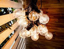 Электрогирлянда "Романтическое ретро", прозрачные лампы, 20 тёплых белых LED-огней, 9.5+5 м, чёрный провод, уличная, Kaemingk