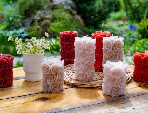 Дизайнерская свеча "Мерцающие розы", нежно розовая, 7x14 см, Kaemingk фото 3