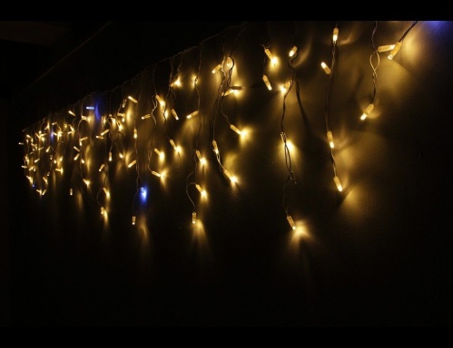 Светодиодная бахрома мерцающая, 112 теплых белых LED, влагозащитный колпачок, 3х0.5 м, коннектор, белый провод, уличные, Rich LED фото 4