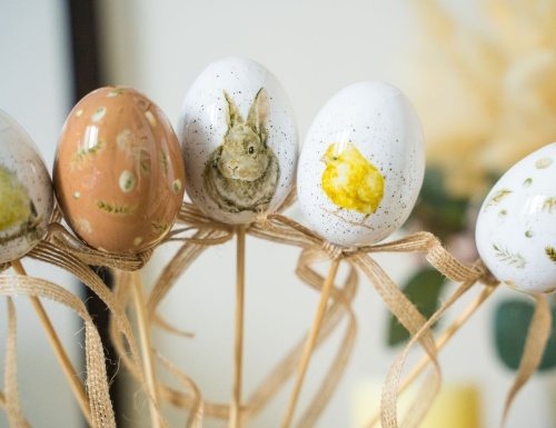 Пасхальные украшения - яйца на палочках ВОЗДУШНАЯ ПАСТЕЛЬ, 6 см (упаковка 6 шт.), Kaemingk фото 5