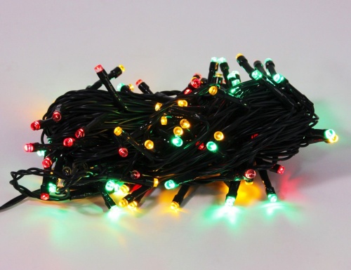 Электрогирлянда "Нить - кристаллики света", тёплые белые/разноцветные LED-огни, контроллер, зелёный провод, уличная, SNOWHOUSE фото 3