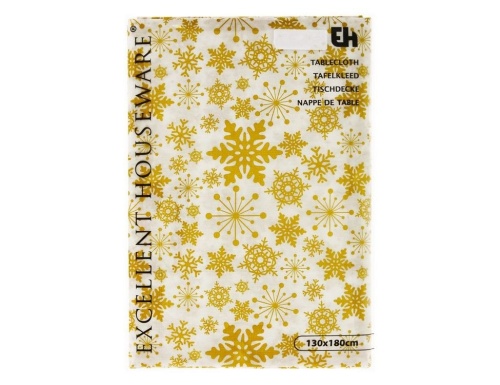 Скатерть БЛИЗЗАРД, текстиль, золотые снежинки, 130х180 см, Koopman International
