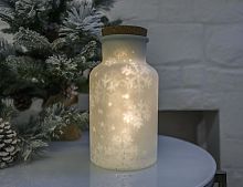 Декоративный светильник МОРОЗНАЯ СКАЗКА, стекло, белый, 15 теплых белых LED-огней с эффектом вращения, 26 см, на батарейках, Kaemingk