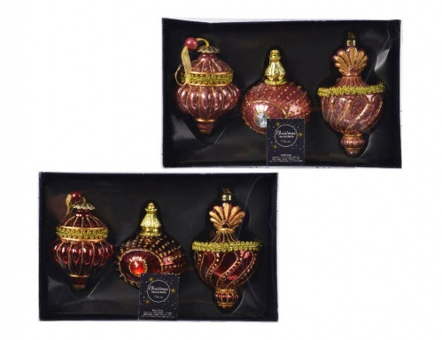 Набор ёлочных украшений "Лорентин", стекло, 11 см (упаковка 3 шт.), разные модели, Kaemingk фото 2