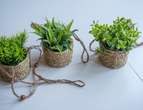 Искусственное растение COZY GREENS в подвесном джутовом кашпо, пластик, 8х12 см, Kaemingk фото 3