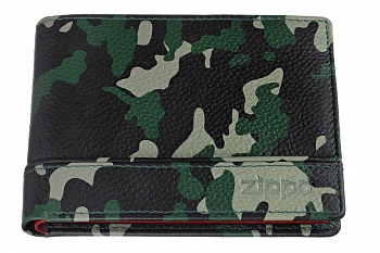 Портмоне Zippo, зелёно-черный камуфляж, натуральная кожа, 11,2×2×8,2 см