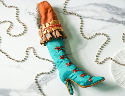 Ёлочная игрушка САПОЖОК КОКЕТКИ, текстиль, бирюзовый, медный, 29 см, Winter Deco фото 3