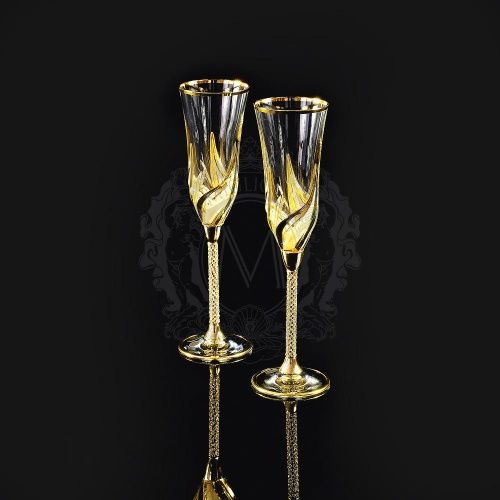 DELIZIA Бокал для шампанского, набор 2 шт, хрусталь/декор золото 24К фото 2