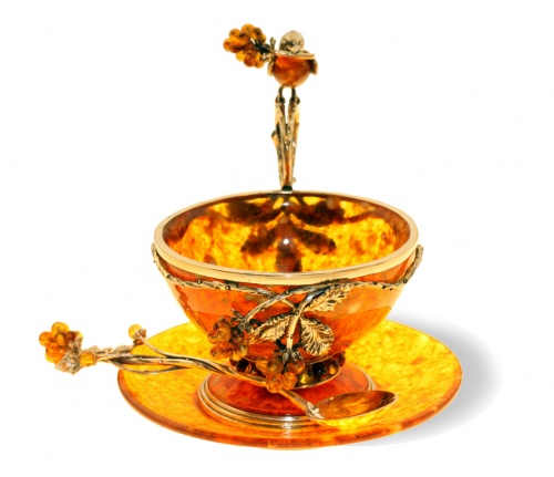 Чайная чашка "Малиновка" из янтаря с ложечкой, 3502/L фото 2