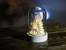 Новогодний светильник мини-колба "Лесной домик", стекло, дерево, тёплый белый LED-огонь, 5.5х5.5х9 см, батарейки, Peha Magic