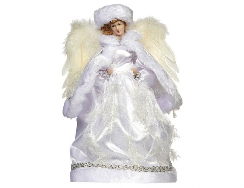 Новогодняя фигурка - ёлочная верхушка "Ангел ивэрия", фарфор, текстиль, белая, 30.5 см, Goodwill