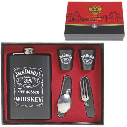 Набор "Jack Daniels", фляжка 255 мл., 2 стопки, нож,(2003) 22*17*4 см