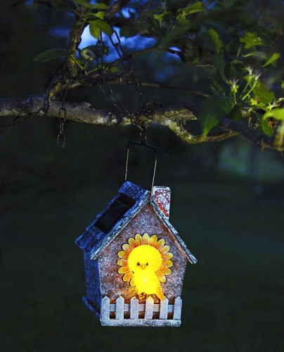 Садовый фонарик "Скворечник с птичкой", полистоун, тёплый белый LED-огонь, солнечная батарея, 12х15х8 см, STAR trading фото 4