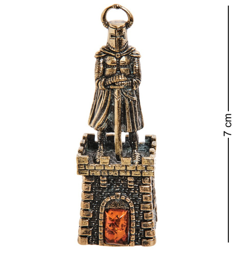 AM-2700 Колокольчик «Крепость Рыцарь с мечом» (латунь, янтарь) фото 2