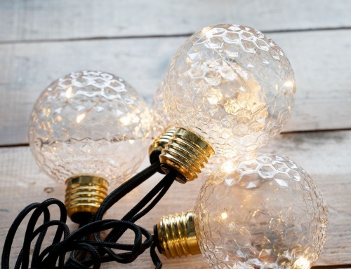 Электрогирлянда "Рельефные шарики" на чёрном шнуре, прозрачные, 10 ламп, 30 тёплых белых микро  LED-огней, 2.7+3 м, Kaemingk фото 4