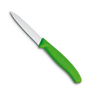 Нож Victorinox для очистки овощей, лезвие 8 см волнистое, зеленый