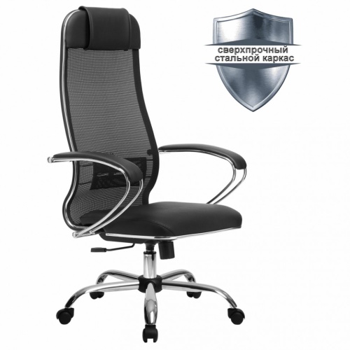 Кресло офисное Metta К-5.1 ткань/сетка/кожа, черное