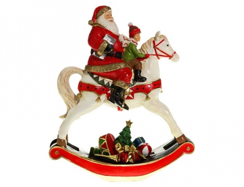 Новогодняя статуэтка "Санта на лошадке-качалке", полистоун, 29x11x34 см, Kaemingk