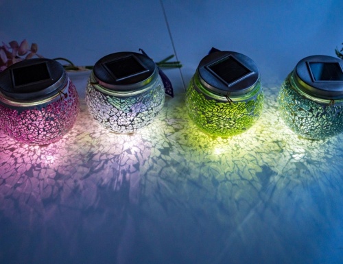 Садовые светильники Solar "Огоньки кракле" на солнечной батарее, холодный белый LED-огонь, 10х10 см (4 шт.), Kaemingk (Lumineo) фото 3