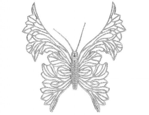 Украшение "Бабочка-искристое кружево" на клипсе, серебряная, 18 см, Koopman International