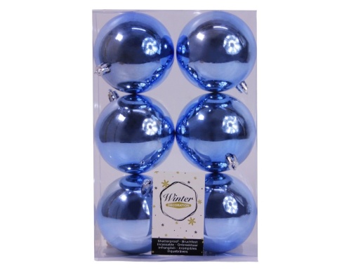 Набор однотонных пластиковых шаров глянцевых, цвет: голубой, 80 мм, упаковка 6 шт., Winter Decoration фото 2
