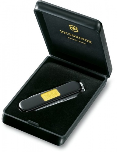Нож-брелок Victorinox Classic с золотым слитком 1 гр, 58 мм, 7 функций, черный фото 3