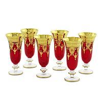 DINASTIA ROSSO Бокал для шампанского, набор 6 шт, хрусталь красный/декор золото 24К