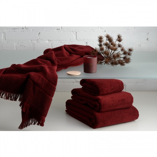 Полотенце для рук декоративное с бахромой бордового цвета essential 50х90 фото 5