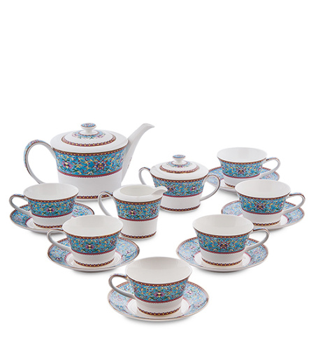 Чайный сервиз "Арабески" (Arabesca Blue Pavone) из 15 предметов, на 6 персон, артикул JK-172