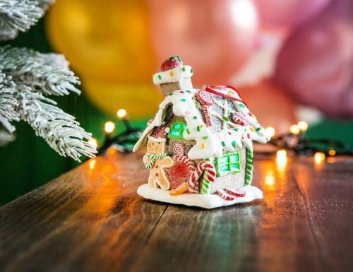 Ёлочная игрушка "Шоколадно-пряничный домик"  с подсветкой LED-огнями, полирезин, 6х6х8 см, Forest Market фото 2
