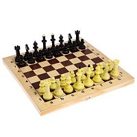 Шахматы "Айвенго" обиходные (пластик) с деревянной шахматной доской и шашками, высота короля 71 мм