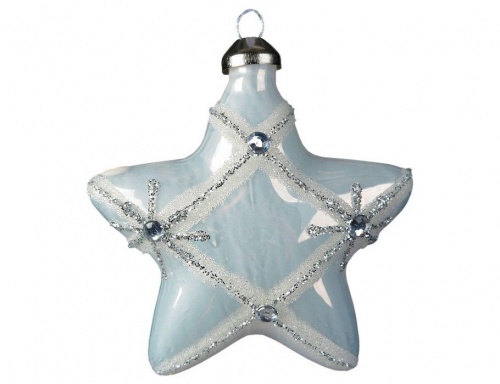Набор ёлочных украшений "Зимнее очарование" (звёздочки со стразами), стекло, белый, 8 см, 2 шт, Kaemingk