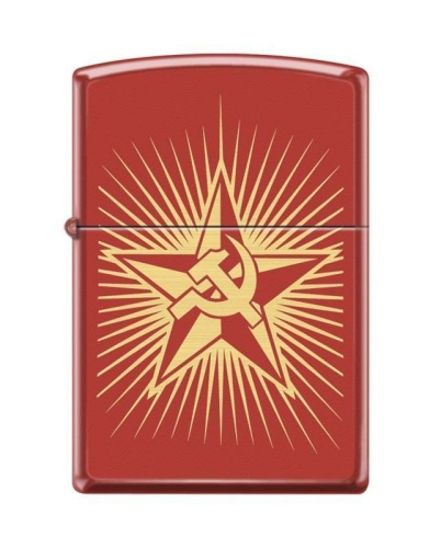 Зажигалка ZIPPO Серп и Молот на Звезде, латунь/сталь с покрытием Red Matte, красная, 36x12x56 мм, 233 RUSSIAN HAMMER SICKLE