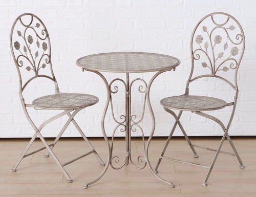 Комплект кованой садовой мебели ФЛОРИС (стол и два стула), бежевый, Boltze
