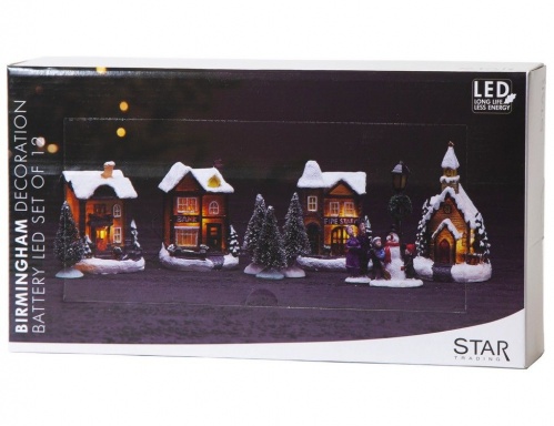 Светящаяся композиция "Зима в деревне" (цветная) с тёплыми белыми LED-огнями, полистоун, батарейки, в наборе 11 предметов, STAR trading фото 2