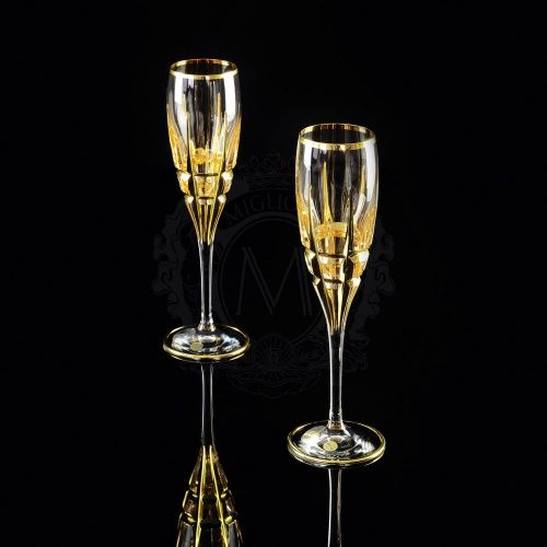BARON Бокал для шампанского, набор 2 шт, хрусталь/декор золото 24К фото 2