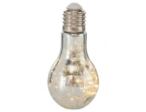 Декоративный светильник "Ретро лампа - сильбо", стекло, прозрачный, 15 тёплых белых микро LED-огней, 20 см, батарейки., Boltze