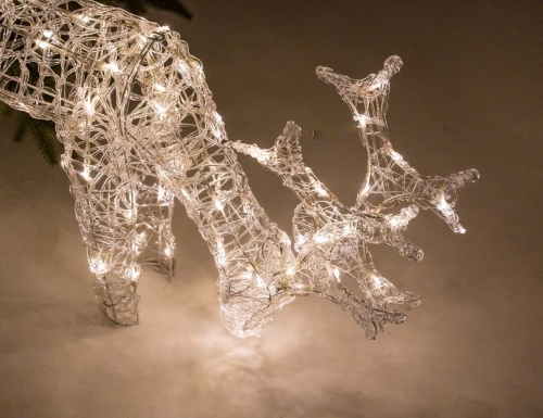 Светящаяся фигура ПАСУЩИЙСЯ ОЛЕНЬ, акриловые нити, 100 тёплых белых LED-огней, 83х53 см, уличный, Kaemingk (Lumineo) фото 4